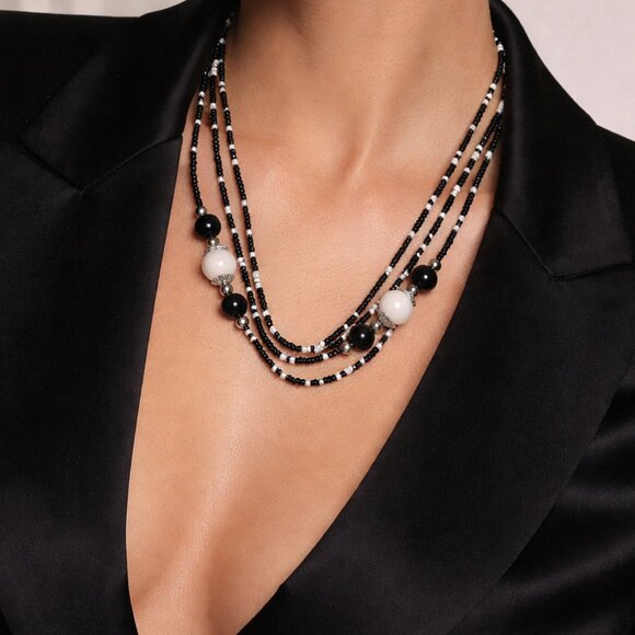 Jewelry - Bold Black & White Layered Bead Necklace